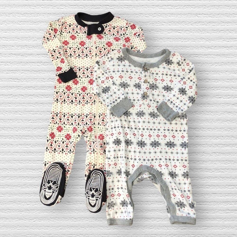 Burt’s Bees & The Honest Company Nortic Snowflake Sleepers 3/6M Winter Holiday